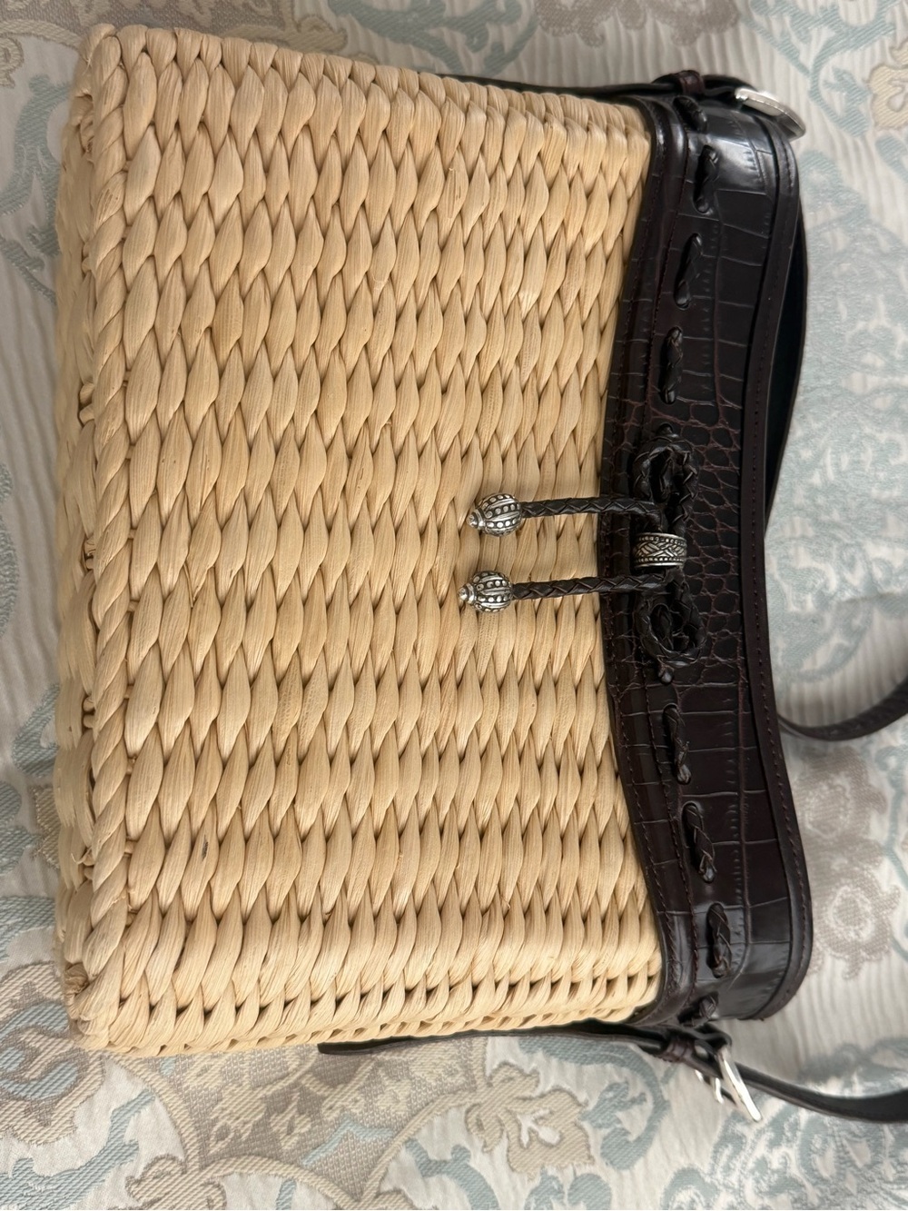 Brighton Natural Woven Shoulder Bag with Dark Brown Trim - Picture 7 of 9